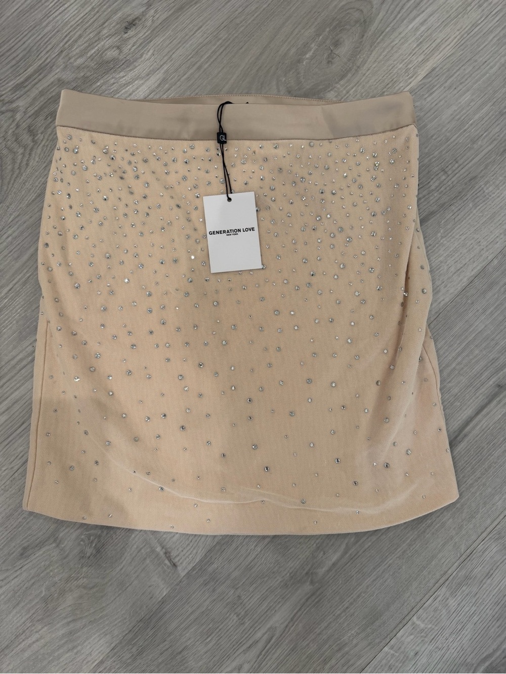 Generation Love Beige Mini Skirt with Crystal Embellishments
